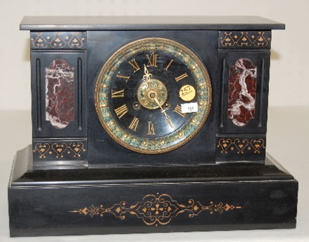 Japy Freres Slate & Red Marble Mantel Case Clock — Antique Clocks Price Guide