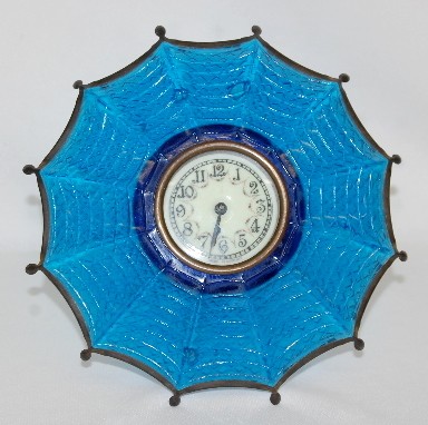 German Blue Glass Umbrella Dresser Clock — Antique Clocks Price Guide