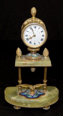 French Green Onyx & Champleve Shelf Clock — Antique Clocks Price Guide