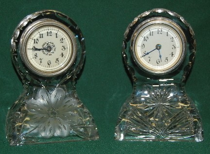 2 Pressed Glass Novelty Dresser Clocks — Antique Clocks Price Guide