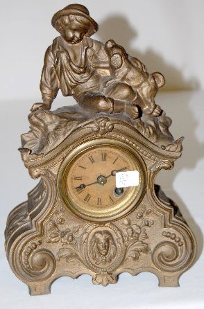 Antique White Metal Clock w/Boy & Dog — Antique Clocks Price Guide