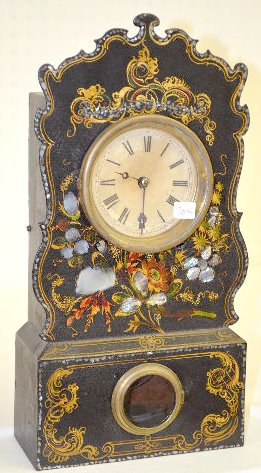 Mother of Pearl Inlay Iron Front Shelf Clock — Antique Clocks Price Guide
