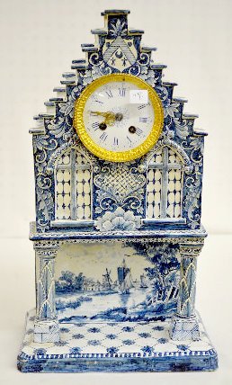 French Faience Mantel Clock, Serpents, Windmill + — Antique Clocks Price Guide