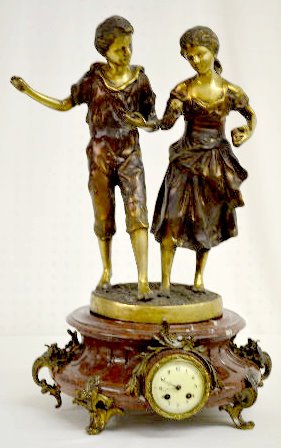 A. D. Mougin Bronze & Marble Clock; Boy & Girl — Antique Clocks Price Guide