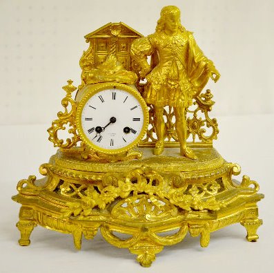 Japy Freres Gilt Bronze Mantel Clock w/Cavalier — Antique Clocks Price Guide