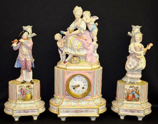 Vincenti Garniture Clock Set, People & Cherubs — Antique Clocks Price Guide