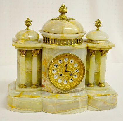 Green Onyx French & Bronze Mantel Clock — Antique Clocks Price Guide