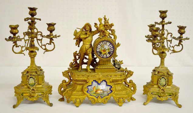 French 3 Piece Garniture Set w/Sevres Inserts — Antique Clocks Price Guide