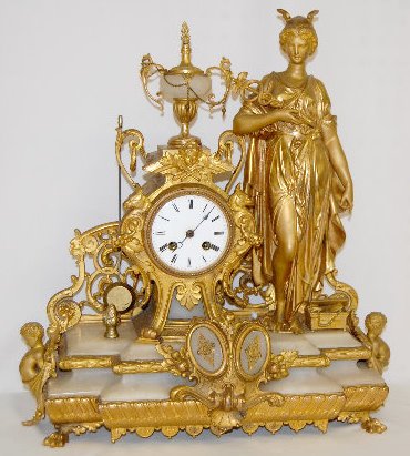 Onyx & Spelter French Clock w/Mercury - Like Lady — Antique Clocks Price Guide