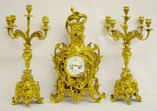 A.D. Mougin Bronze Dragon Clock Garniture Set — Antique Clocks Price Guide