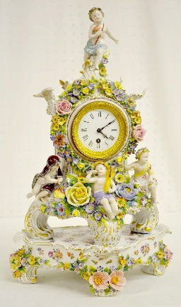Sitzendorf Porcelain 2 Piece Clock w/Bacchus — Antique Clocks Price Guide