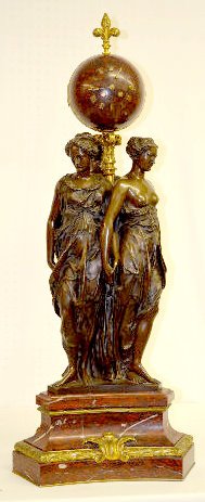 Barbedienne Bronze & Marble 3 Graces Clock, 41" T — Antique Clocks Price Guide