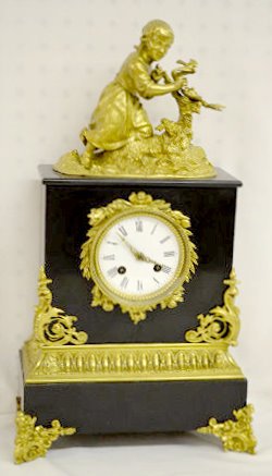 French Bronze Clock w/Girl & Birds — Antique Clocks Price Guide