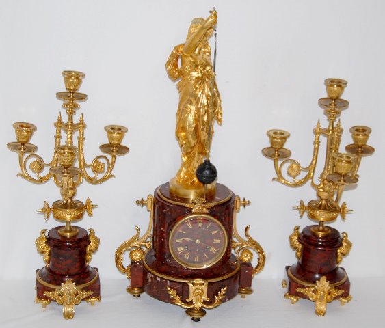 French Bronze & Marble Conical Clock Set — Antique Clocks Price Guide