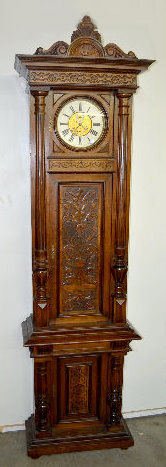 German Carved Walnut 1 Weight Tall Case Clock — Antique Clocks Price Guide