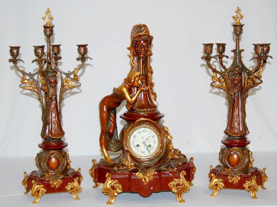 Ansonia/Vincenti 3 Piece Clock Set, "Fountain" — Antique Clocks Price Guide