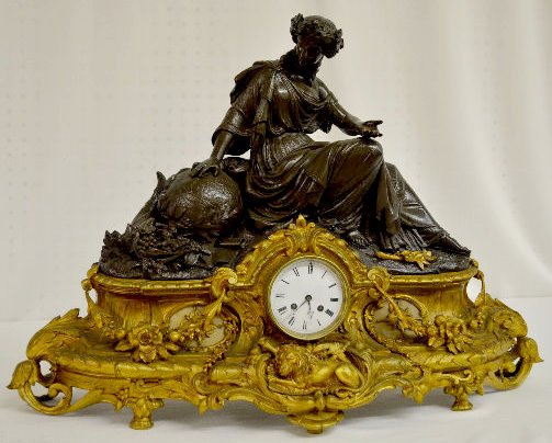 Massive French Figural Clock, Lady, Globe & Lion — Antique Clocks Price Guide
