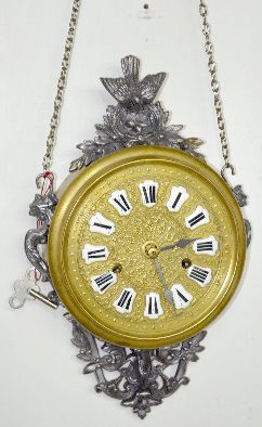 French Brass & Metal Hanging Clock, Bird Nest — Antique Clocks Price Guide