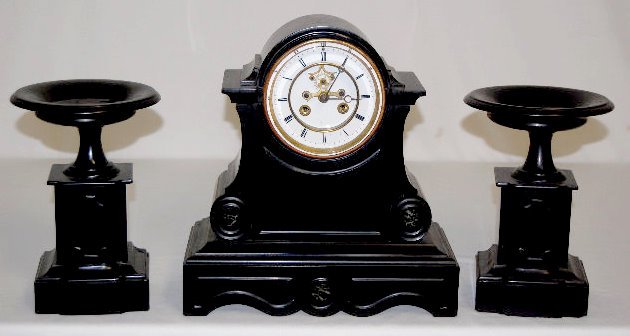 French 3 Piece Slate Clock Garniture Set — Antique Clocks Price Guide