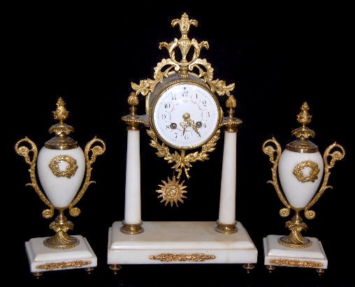 French 3 Piece Marble Clock Garniture Set — Antique Clocks Price Guide