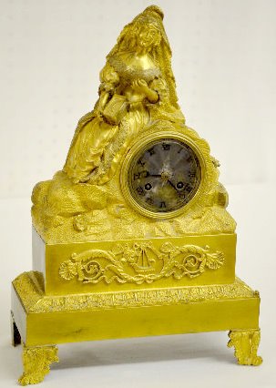 French Gilt Bronze Silk String Clock w/Lady — Antique Clocks Price Guide