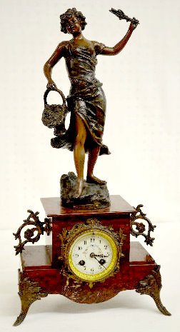 French Statue Clock "LA CUEILLETTE", Woman w/Basket — Antique Clocks Price Guide