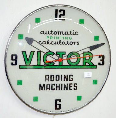 Victor Adding Machines Advertising Lighted Clock, 20" — Antique Clocks Price Guide
