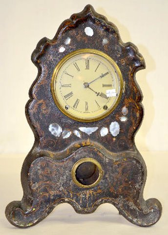 Mother Of Pearl Inlaid Iron Front Clock — Antique Clocks Price Guide