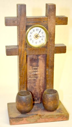 Wooden Bank Advertising Match Holder Clock — Antique Clocks Price Guide