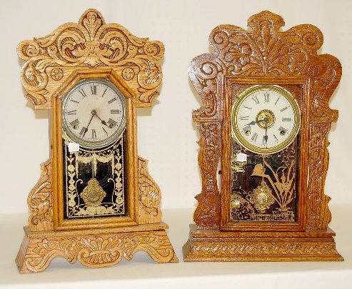 2 Sessions Pressed Oak Kitchen Clocks — Antique Clocks Price Guide