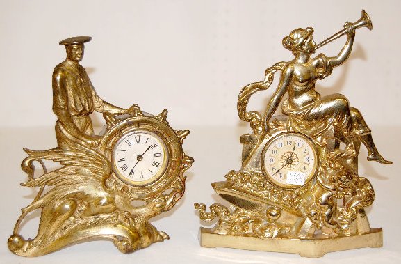 2 Cast Metal Figural Novelty Clocks, Captain & Angel — Antique Clocks Price Guide