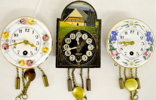 3 Germany Miniature Hanging Clocks — Antique Clocks Price Guide
