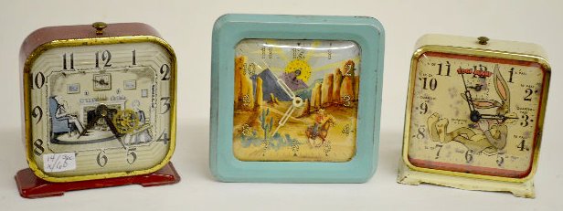 3 Animated Dial Alarm Clocks, Lux & Ingraham — Antique Clocks Price Guide