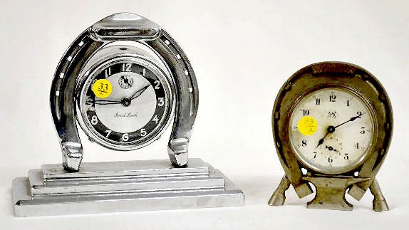 2 "Good Luck" Horseshoe Alarm Clocks, Welch — Antique Clocks Price Guide
