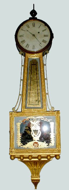 Weight Driven Banjo Clock w/Battleship Scene — Antique Clocks Price Guide