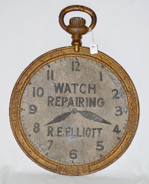 Antique C.I. & Tin Advertising Watch Sign — Antique Clocks Price Guide