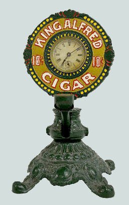 Counter Top Cigar Cutter Clock, "King Alfred" — Antique Clocks Price Guide