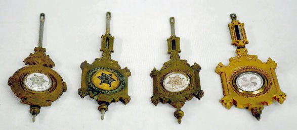 4 Welch Pressed Glass Colored Clock Pendulums — Antique Clocks Price Guide