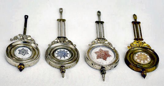 4 Aluminum & Pressed Glass Clock Pendulums — Antique Clocks Price Guide