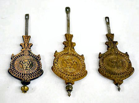 3 Welch "ENW" One Day Clock Pendulums — Antique Clocks Price Guide