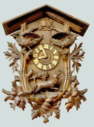 Black Forest Carved Cuckoo Clock, Fox, Deer & Pheasants — Antique Clocks Price Guide