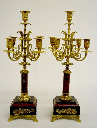 Pair of Red & Black Marble Gilbert Candelabras — Antique Clocks Price Guide