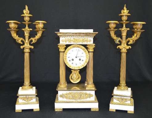 French Marble 3 Piece Empire Garniture Clock Set — Antique Clocks Price Guide
