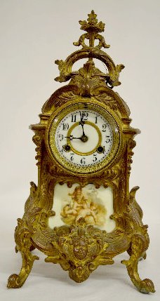 Waterbury "Nantes" Porcelain Panel Mantel Clock — Antique Clocks Price Guide