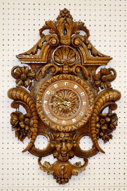French Carved Wood Devil Mask Clock — Antique Clocks Price Guide