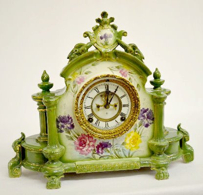 Ansonia "La Champagne" Green China Clock — Antique Clocks Price Guide