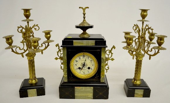 French Slate & Marble 3 Piece Garniture Clock Set — Antique Clocks Price Guide