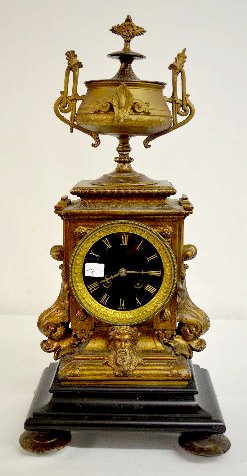 Japy Freres Urn Top Mantel Clock w/ Dolphins — Antique Clocks Price Guide