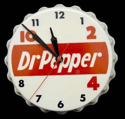 Dr. Pepper Advertising Bottle Cap Clock, Electric — Antique Clocks Price Guide