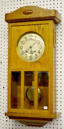 German Wall Hanging Oak Box Clock — Antique Clocks Price Guide